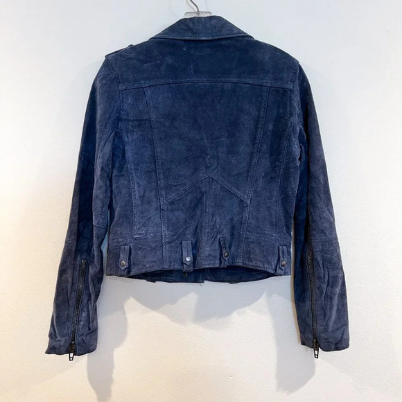 Blank NYC Navy 100% Leather Bohemian Preppy Slim Classic Short Moto Jacket Small - Picture 8 of 8